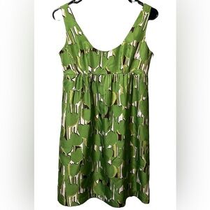 Michael Kors Green Abstract Print Silk Sleeveless Babydoll Dress, Size 2P